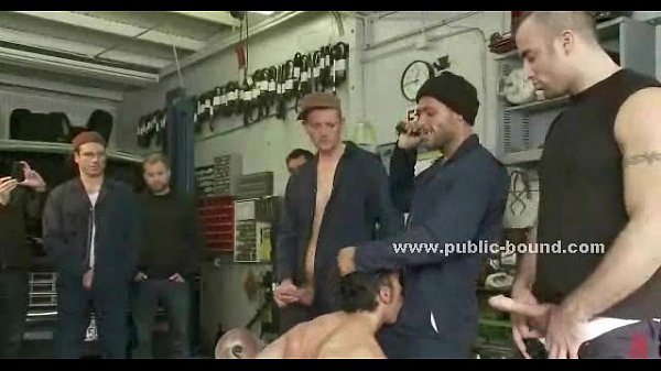 Brutal autoservice gay group sex scene