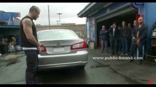 Brutal autoservice gay group sex scene